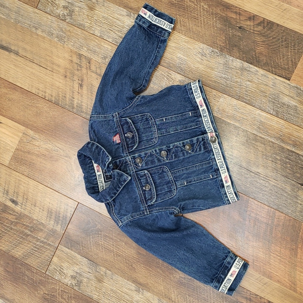 US Polo Assn. Blue Jean Jacket with American Flag Embroidery, Size 2T